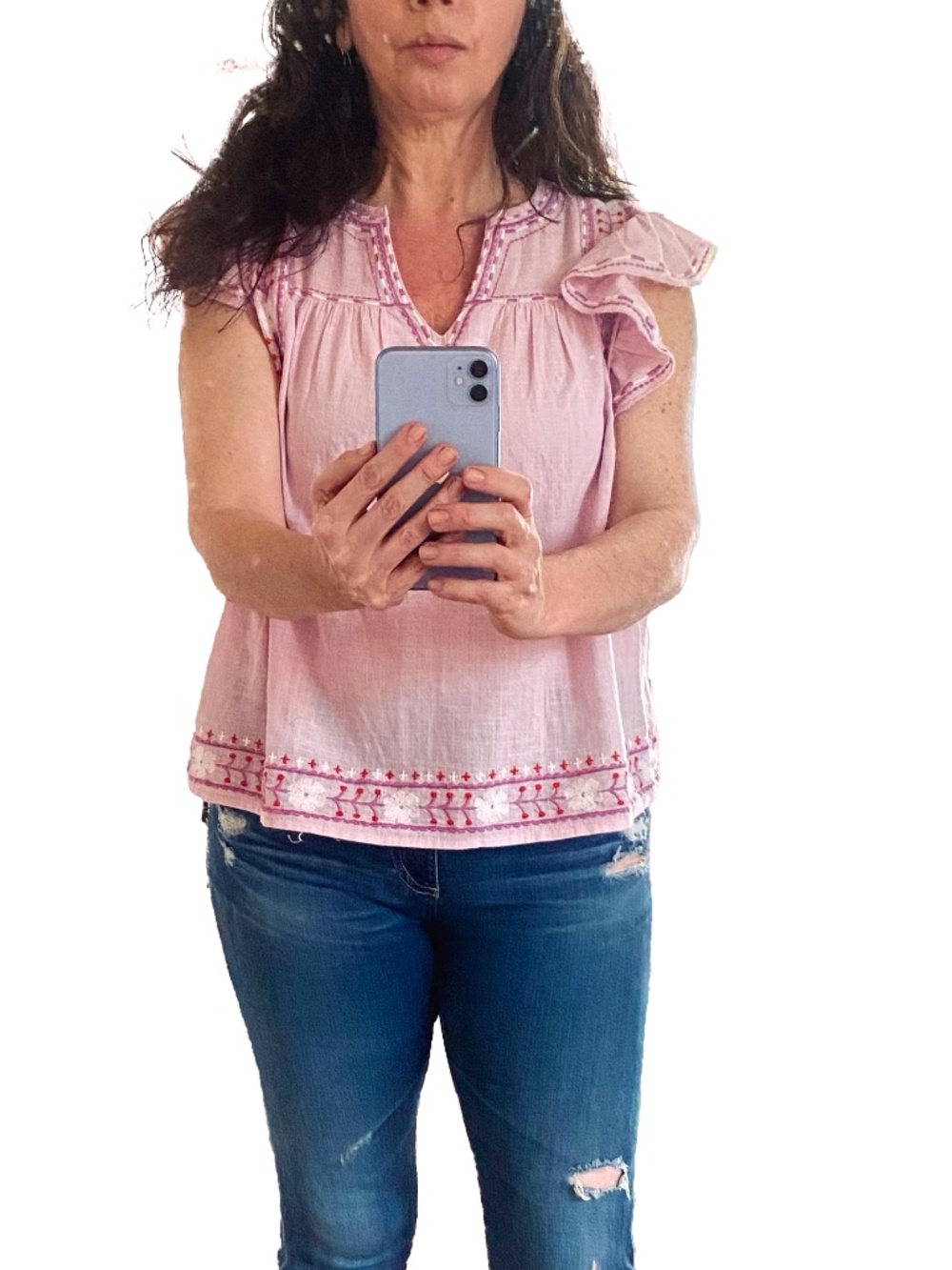 Caligraphie: Light Pink Embroidered Peasant Top